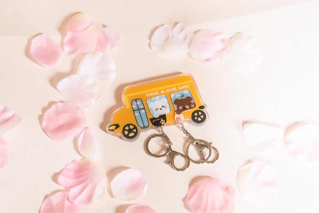 Puppies on schoolbus | Keyholder Keychain Set – JYK Doodles